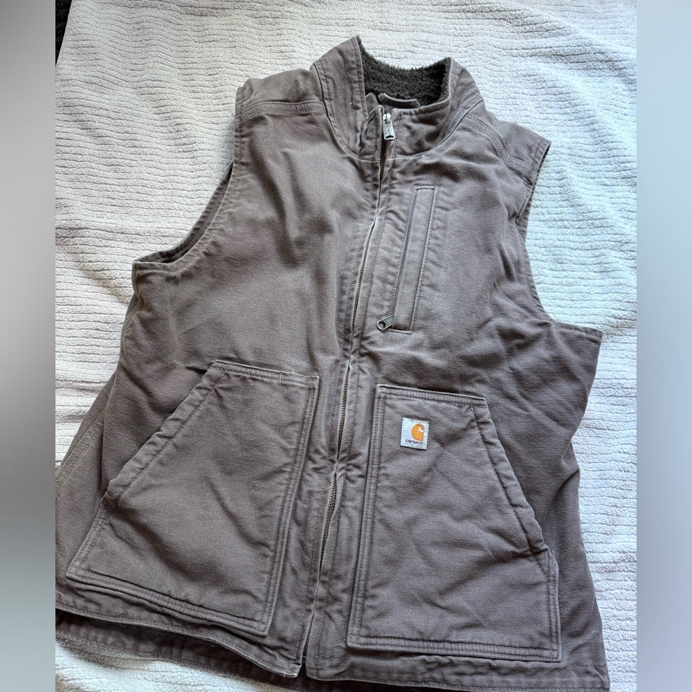 Carhartt Charcoal Duck Canvas Fleece Vest